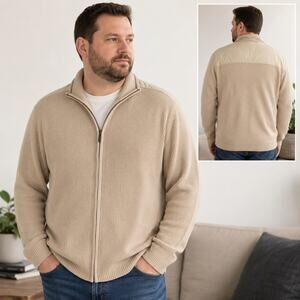 Kenneth Cole New York Men’s XL Beige Cotton Full Zip Sweater Jacket